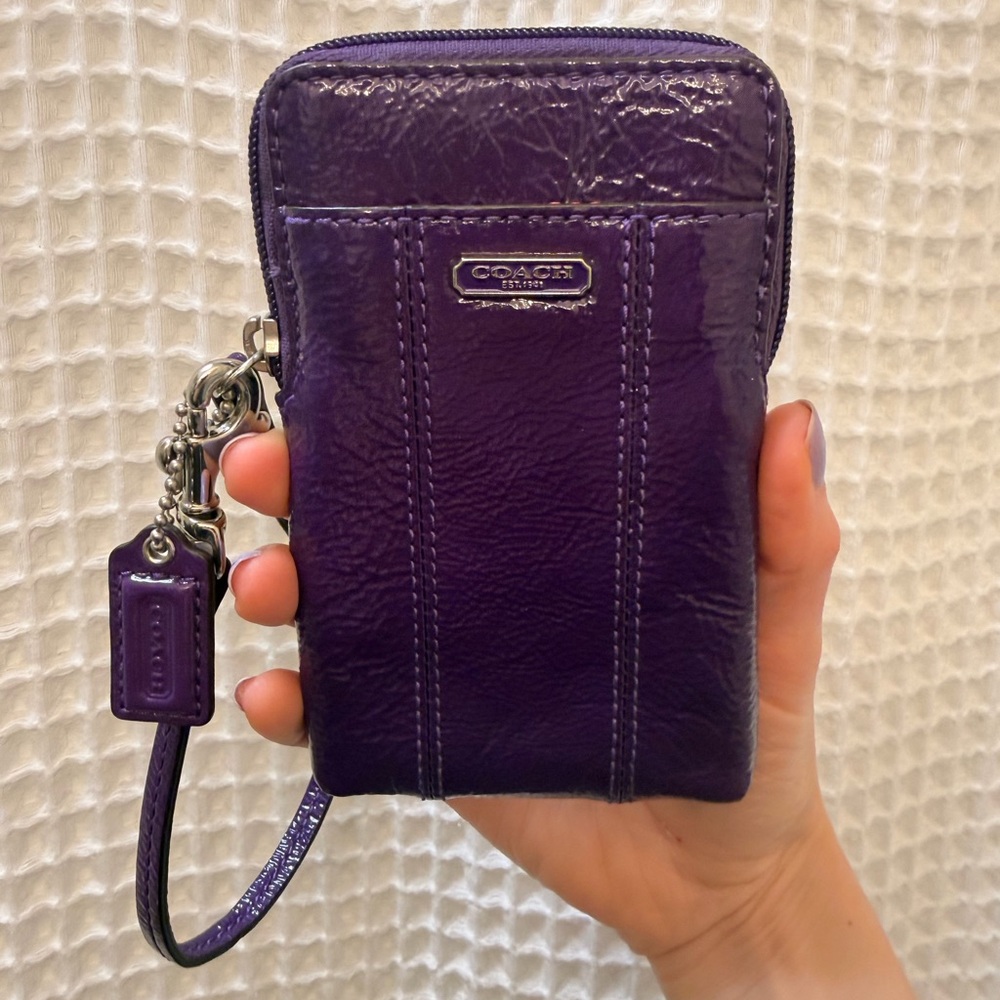 Coach Purple Patent Leather Wristlet Phone Pouch